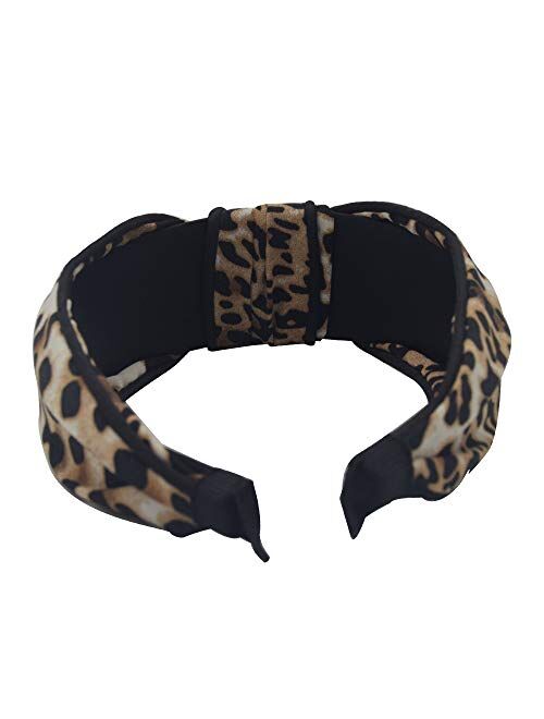 Leopard Print Headbands for Women - 1Pcs Hair Hoops with Cross Knot Hairbands with Cloth Wrapped Headwear Styling Tools Accessories for Washing Face Spa Mask Shower