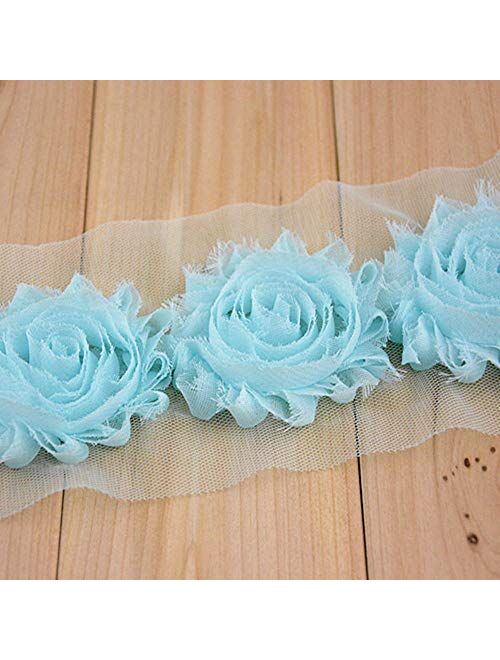 BERON 26 Pair 52pcs 2.5 Inch Chiffon Fabric Rose Flower Shabby Flowers Headband Flower, AIHB001