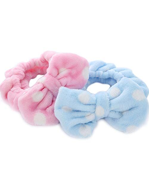 2 Pack Hairizone Makeup Headbands for Washing Face Shower Spa Mask, Soft and Cute Big Bow Hair Bands for Women and Girls