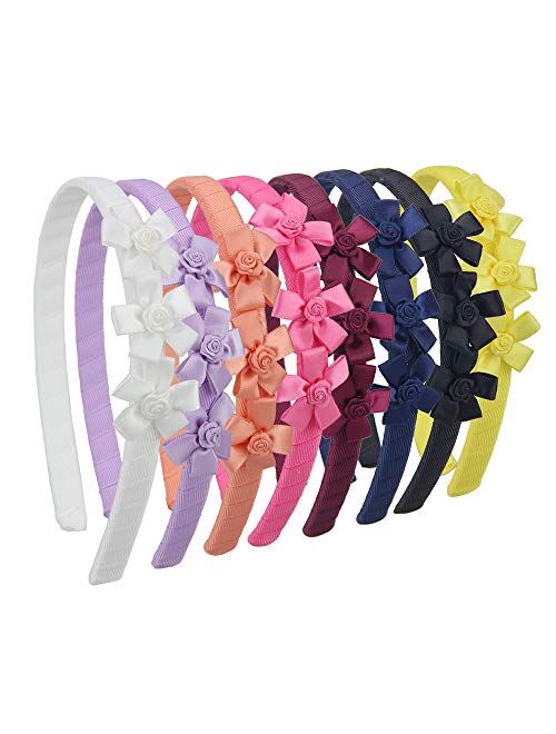 7Rainbows Boutique Grosgrain Ribbon Floral Headbands for Girls Toddlers Teens