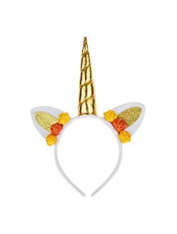 Daisyu Shiny Unicorn Horn Ears Flower Headband Cosplay Costume Easter Headpiece