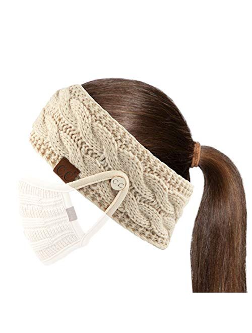 Winter CC Sherpa Polar Fleece Lined Thick Knit Headband Headwrap Hat Cap