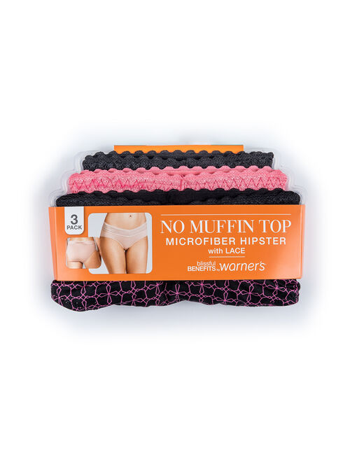 Warner's Women's Blissful Benefits No Muffin Top 3 Pack Hipster Panties