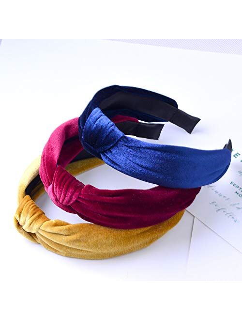 8 Pieces Wide Headbands Twist Knot Turban Headband Hair Band Velvet Hairband Elastic Hair Accessories for Women and Girls, 8 Colors