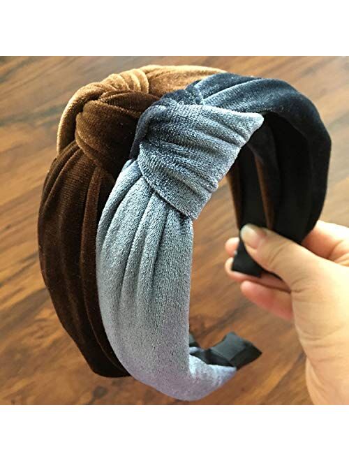 8 Pieces Wide Headbands Twist Knot Turban Headband Hair Band Velvet Hairband Elastic Hair Accessories for Women and Girls, 8 Colors