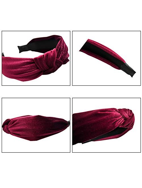 8 Pieces Wide Headbands Twist Knot Turban Headband Hair Band Velvet Hairband Elastic Hair Accessories for Women and Girls, 8 Colors