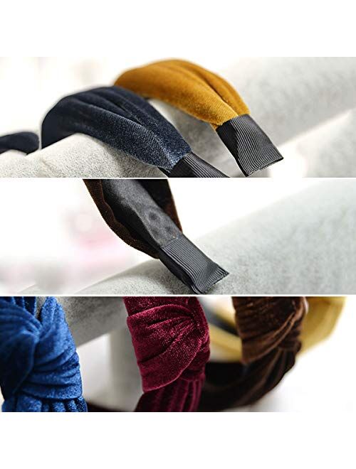 8 Pieces Wide Headbands Twist Knot Turban Headband Hair Band Velvet Hairband Elastic Hair Accessories for Women and Girls, 8 Colors