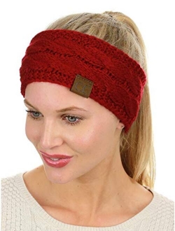 C.C Soft Stretch Winter Warm Cable Knit Fuzzy Lined Ear Warmer Headband