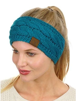 C.C Soft Stretch Winter Warm Cable Knit Fuzzy Lined Ear Warmer Headband