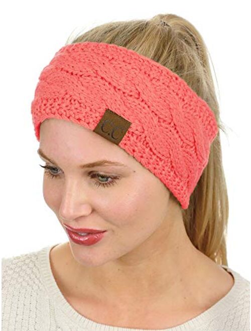 C.C Soft Stretch Winter Warm Cable Knit Fuzzy Lined Ear Warmer Headband