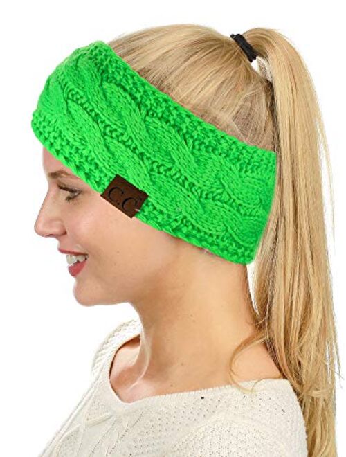 C.C Soft Stretch Winter Warm Cable Knit Fuzzy Lined Ear Warmer Headband