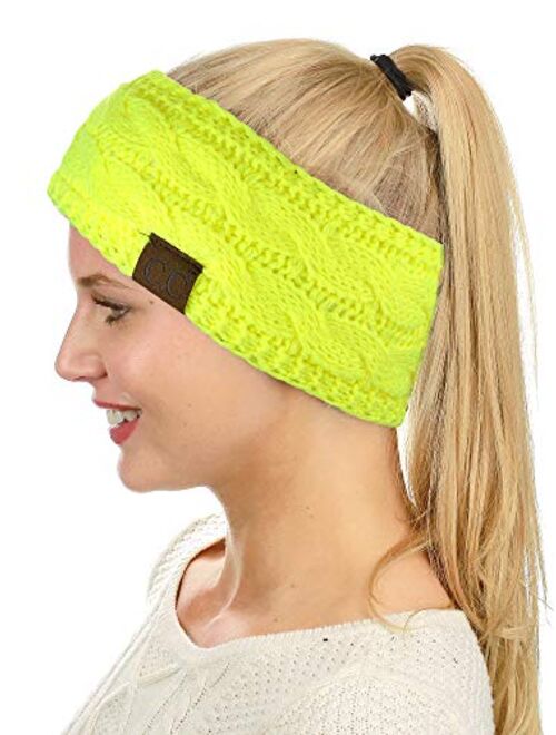 C.C Soft Stretch Winter Warm Cable Knit Fuzzy Lined Ear Warmer Headband