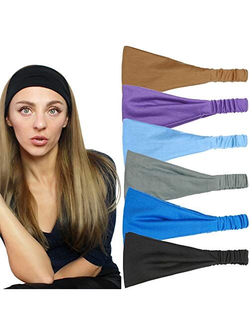 QING Headbands for Women Sweat Wicking Scarf Bandana Elastic Workout Headband Wrap Pack of 6