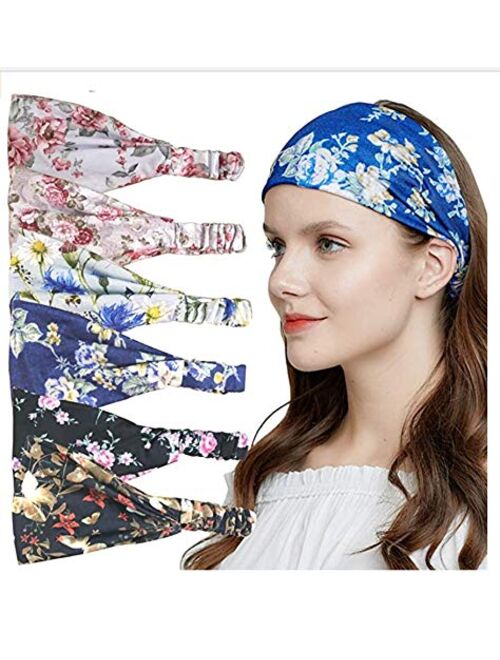 QING Headbands for Women Sweat Wicking Scarf Bandana Elastic Workout Headband Wrap Pack of 6