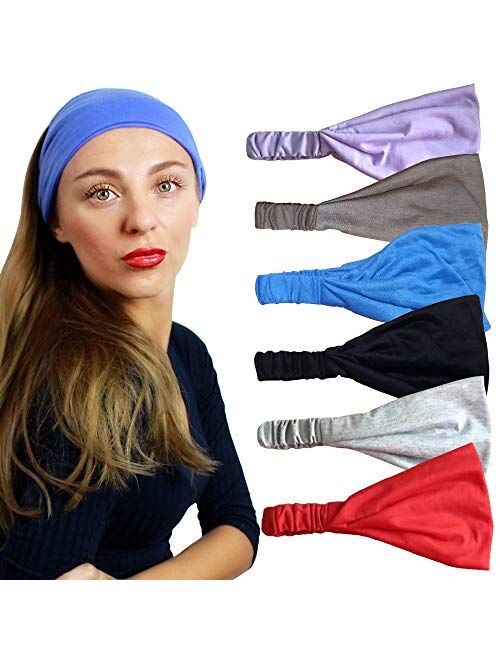 QING Headbands for Women Sweat Wicking Scarf Bandana Elastic Workout Headband Wrap Pack of 6