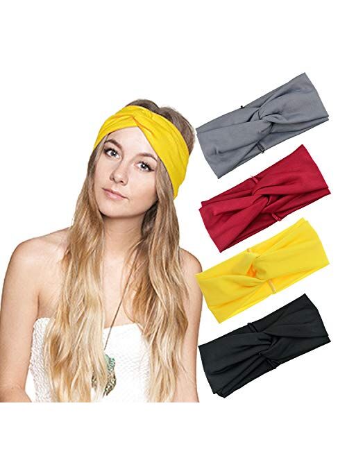 DRESHOW 4 Pack Cross Headbands Vintage Elastic Head Wrap Stretchy Hairband Twisted Cute Hair Accessories