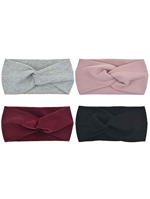 DRESHOW 4 Pack Cross Headbands Vintage Elastic Head Wrap Stretchy Hairband Twisted Cute Hair Accessories