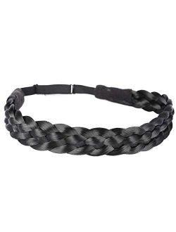 Vigour Fashion Women's Wedding Bohemian Women Headband Braided Hair Plaited Hair Braid Headbands Hairpiece Synthetic Headbands #1B Natural Black Color