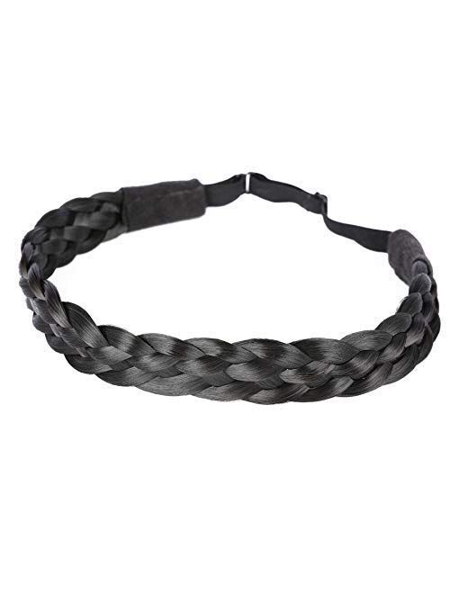 Vigour Fashion Women's Wedding Bohemian Women Headband Braided Hair Plaited Hair Braid Headbands Hairpiece Synthetic Headbands #1B Natural Black Color