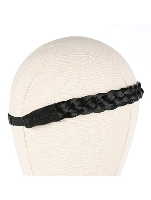 Vigour Fashion Women's Wedding Bohemian Women Headband Braided Hair Plaited Hair Braid Headbands Hairpiece Synthetic Headbands #1B Natural Black Color