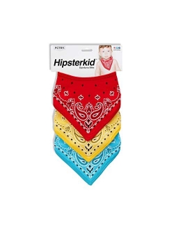 Hipsterkid Bandana Bibs, for Boys, Girls, Babies, Toddlers - Absorbent Mess Free - Soft Cotton/Polyester, Set of 3