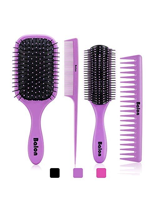 4Pcs Paddle Hair Brush, Detangling Brush and Hair Comb Set for Men and Women, Great On Wet or Dry Hair, No More Tangle Hairbrush for Long Thick Thin Curly Natural Hair