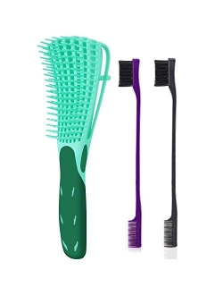 3 Pieces Detangling Brush Set with Edge Brush Double Sided, Hair Detangler for Afro America Textured 3a to 4c Kinky Wavy for Wet/Dry/Long Thick Curly Hair