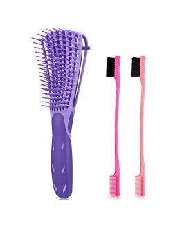 3 Pieces Detangling Brush Set with Edge Brush Double Sided, Hair Detangler for Afro America Textured 3a to 4c Kinky Wavy for Wet/Dry/Long Thick Curly Hair