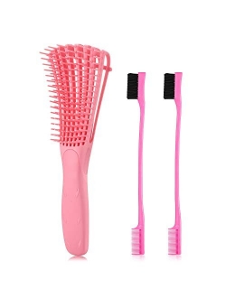 3 Pieces Detangling Brush Set with Edge Brush Double Sided, Hair Detangler for Afro America Textured 3a to 4c Kinky Wavy for Wet/Dry/Long Thick Curly Hair