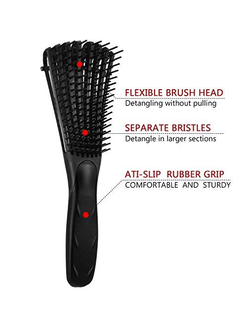 3 Pieces Detangling Brush Set with Edge Brush Double Sided, Hair Detangler for Afro America Textured 3a to 4c Kinky Wavy for Wet/Dry/Long Thick Curly Hair