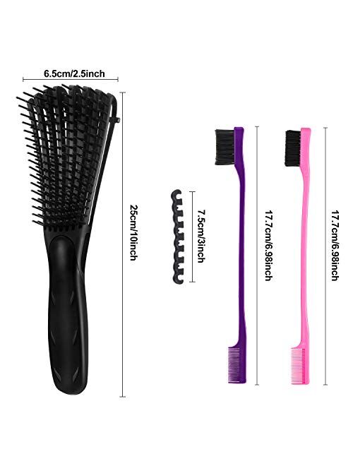 3 Pieces Detangling Brush Set with Edge Brush Double Sided, Hair Detangler for Afro America Textured 3a to 4c Kinky Wavy for Wet/Dry/Long Thick Curly Hair