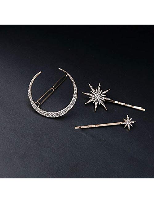 Set of 3 Bronze Stars and Moon Hair Clips - Moon Star Hair Clips