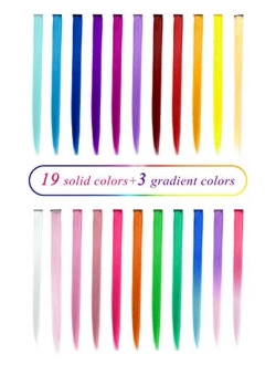 Tofafa 22 Inch Colored Hair Extensions,Multi-colors Party Highlights Clip in Synthetic Hair Extensions