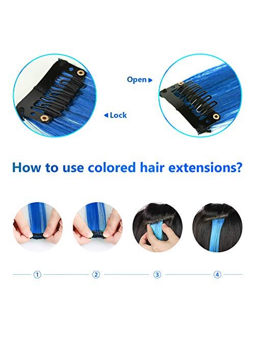 Tofafa 22 Inch Colored Hair Extensions,Multi-colors Party Highlights Clip in Synthetic Hair Extensions