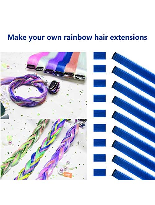 Tofafa 22 Inch Colored Hair Extensions,Multi-colors Party Highlights Clip in Synthetic Hair Extensions