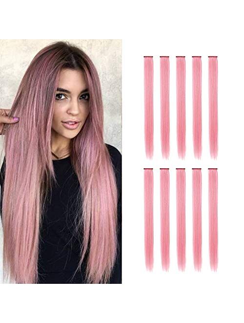 Tofafa 22 Inch Colored Hair Extensions,Multi-colors Party Highlights Clip in Synthetic Hair Extensions