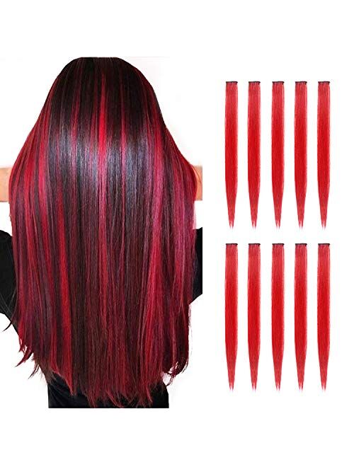 Tofafa 22 Inch Colored Hair Extensions,Multi-colors Party Highlights Clip in Synthetic Hair Extensions