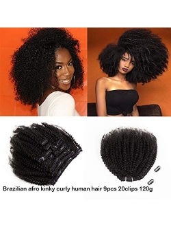 Saga Queen Brazilian Afro Kinky Curly Clip In Hair Extensions 9pcs 20clips 120g/pck Brazilian Virgin Remy Human Hair Afro Clip Ins Natural Black Color