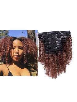 Ombre Remy Clip in Human Hair Extensions Afro Kinky Curly 4B 4C 100% Natural Black Hair Extensions 10-22 inch Two Tone T#1B/99J Burgandy Wine Red Full Head