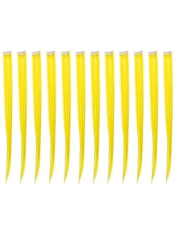 SWACC 12 Pcs Straight One Color Party Highlights Clip on in Hair Extensions Colored Hair Streak Synthetic Hairpieces