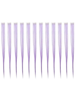 SWACC 12 Pcs Straight One Color Party Highlights Clip on in Hair Extensions Colored Hair Streak Synthetic Hairpieces