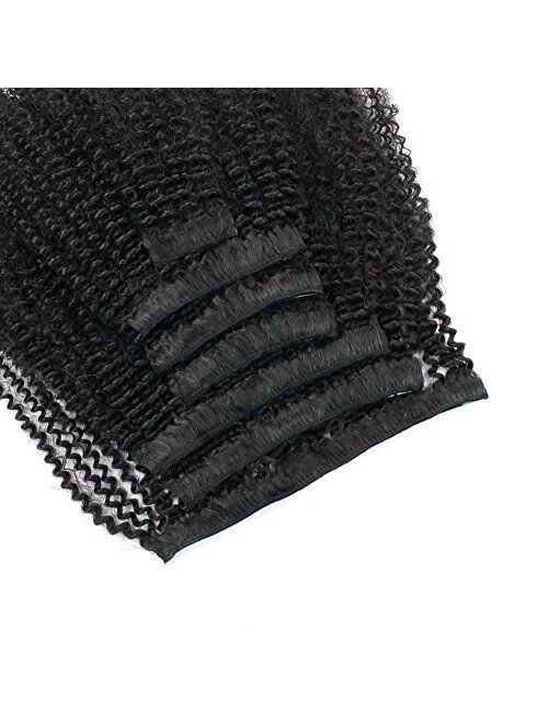 Sassina 120 Grams Double Wefts Afro Kinky Coily Clip in Human Hair Extensions Thick Remy Hair Afro Coily Clip on Hair For Black Women 7 Pieces per Set With 17 Clip Attach