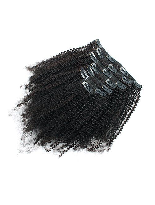 Sassina 120 Grams Double Wefts Afro Kinky Coily Clip in Human Hair Extensions Thick Remy Hair Afro Coily Clip on Hair For Black Women 7 Pieces per Set With 17 Clip Attach