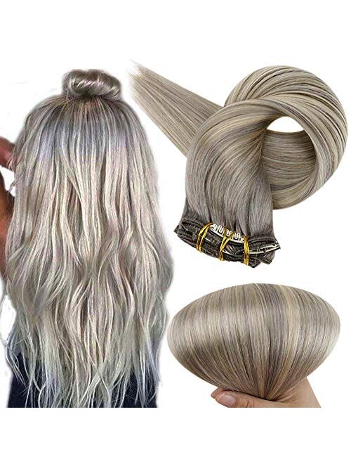 Full Shine Balayage Clip In Hair Extensions Remy Human Hair Clip On Hair Double Wefted Brazilian Remy Hair Extensions 12-24 Inch Hair Clip Ins