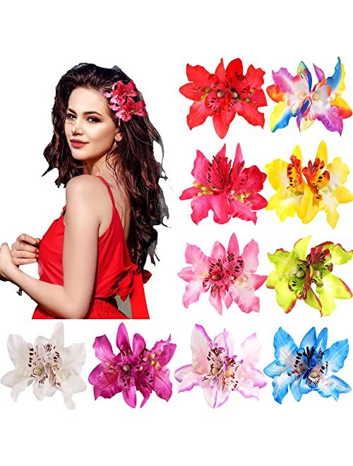 Cellot 10 Pieces Women Chiffon Flowers Hair Clips Butterfly Orchid Alligator Clips for Bridal Wedding Accessory Beach Party Wedding Event Decor