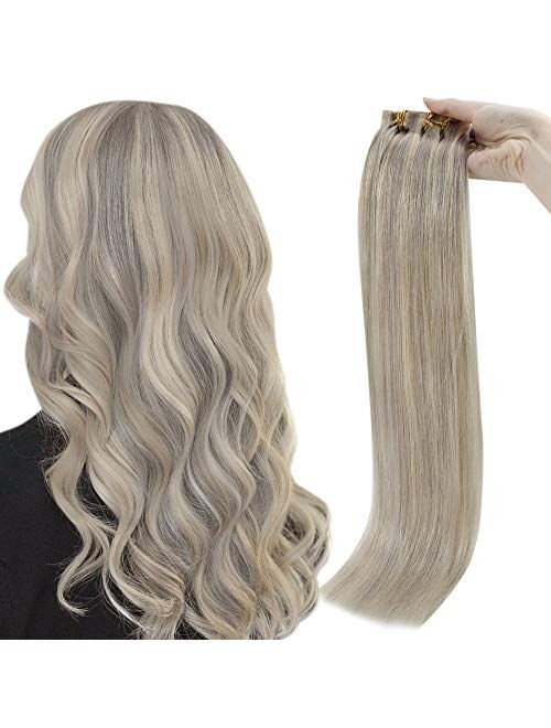 Full Shine Seamless Weft Clip In Hair Extensions 12 Inch 8 Pcs Real Extensions Human Hair Color 1000 Ice Blonde Clip In Extensions 100 Gram Remy Hair Clip Ins Full Head