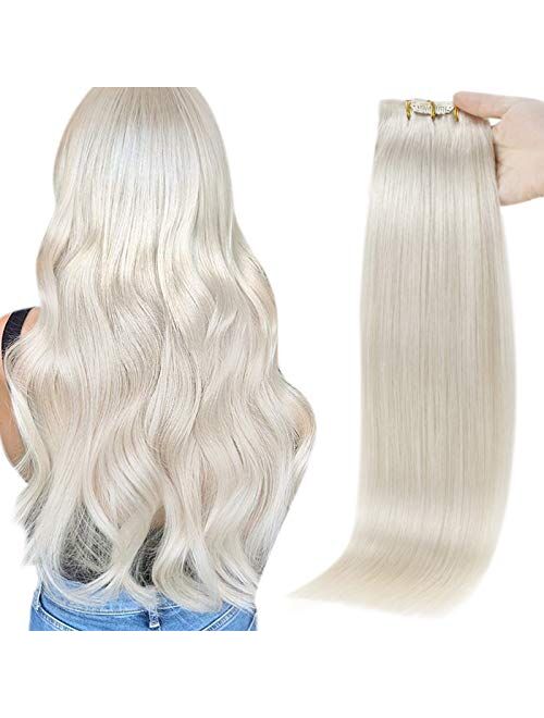 Full Shine Seamless Weft Clip In Hair Extensions 12 Inch 8 Pcs Real Extensions Human Hair Color 1000 Ice Blonde Clip In Extensions 100 Gram Remy Hair Clip Ins Full Head