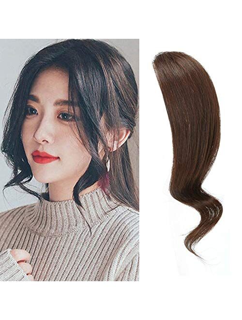 Dsoar Curly Clip in Human Hair Bangs Real Human Hair Wave Side Bangs Straight Fringe Hair Extensions(Natural Black,Dark Brown,Light Brown)