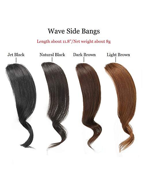 Dsoar Curly Clip in Human Hair Bangs Real Human Hair Wave Side Bangs Straight Fringe Hair Extensions(Natural Black,Dark Brown,Light Brown)