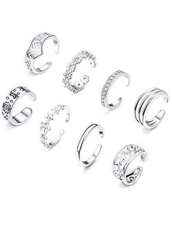 Thunaraz 8Pcs Open Toe Ring for Women Toe Ring Set Adjustable Cute Band Ring Set Foot Jewelry